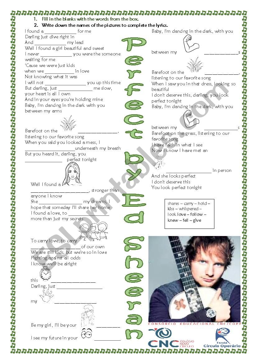 Perfect by Ed Sheeran worksheet