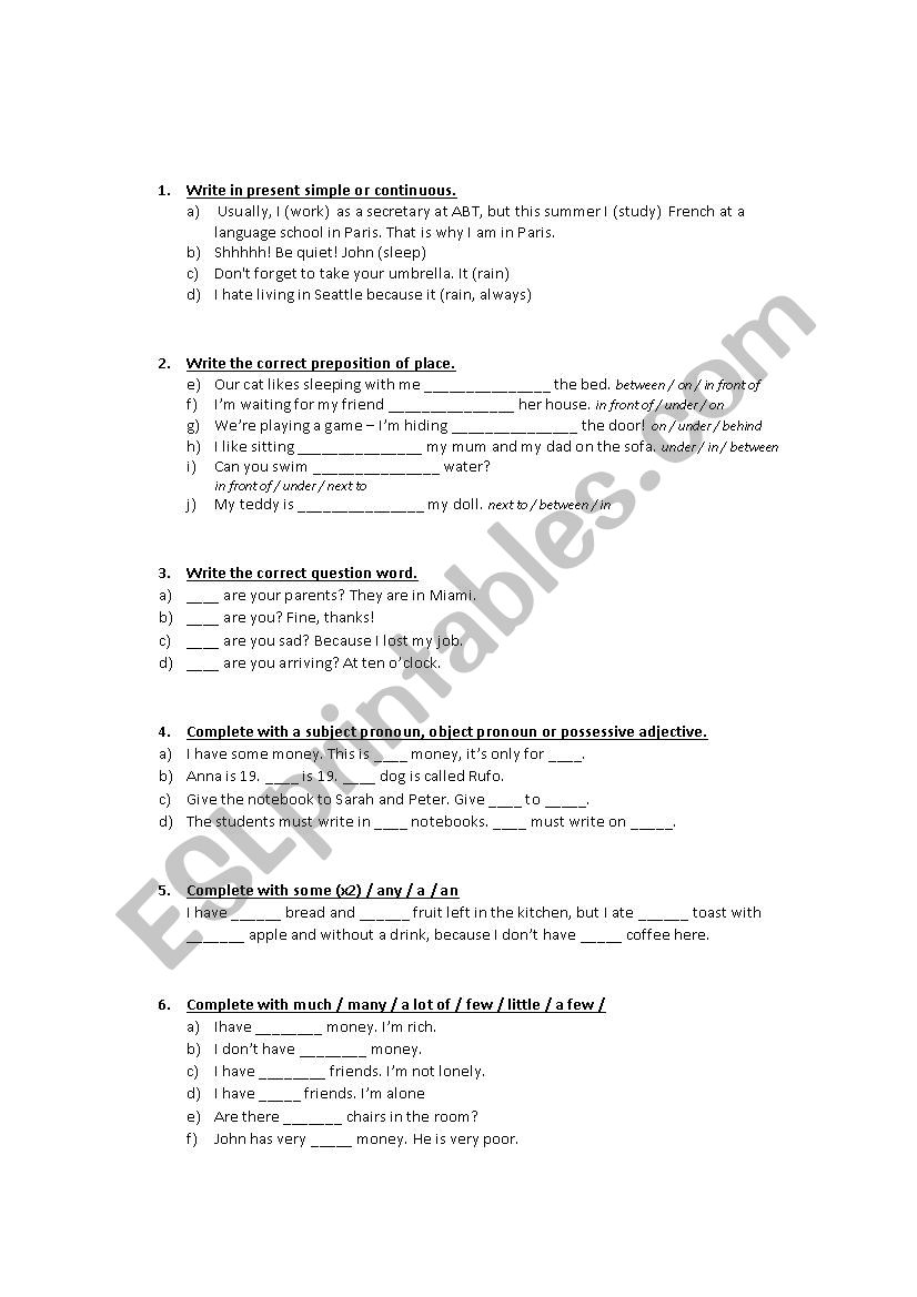 English exam (low intermediate)