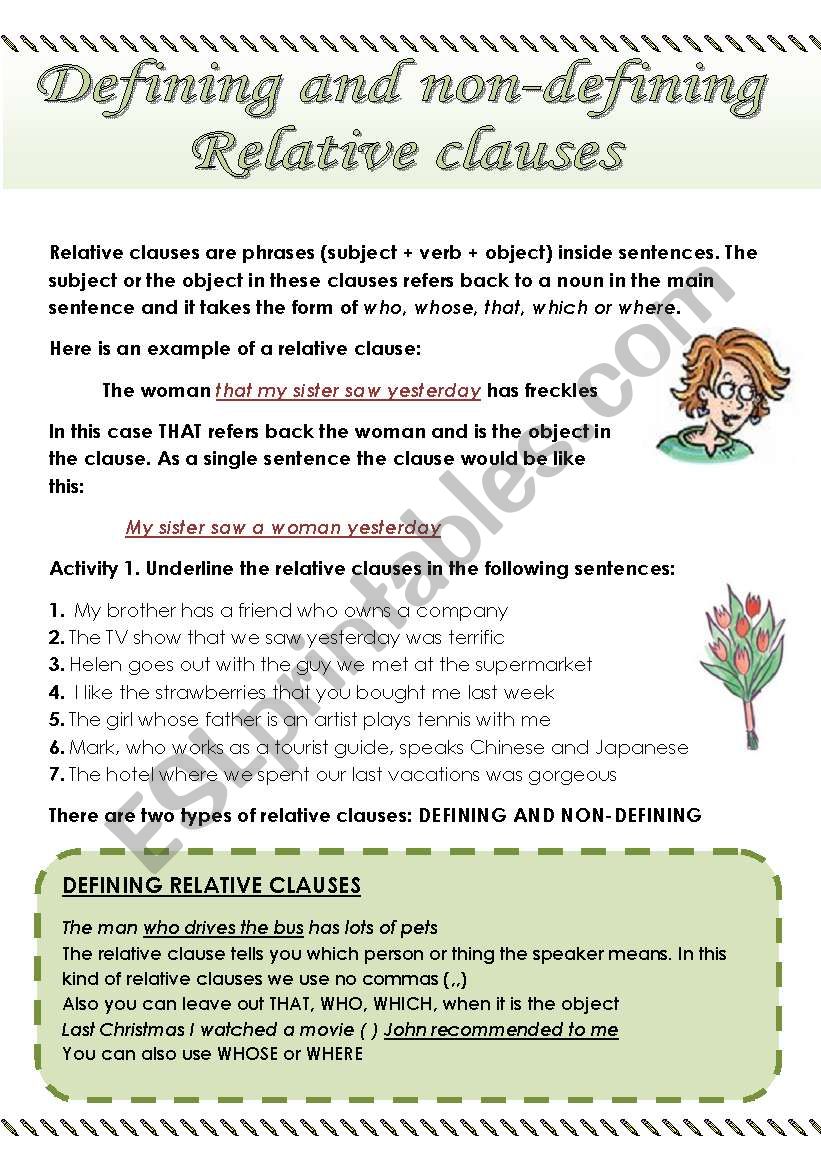 About relative clauses (2 pages)