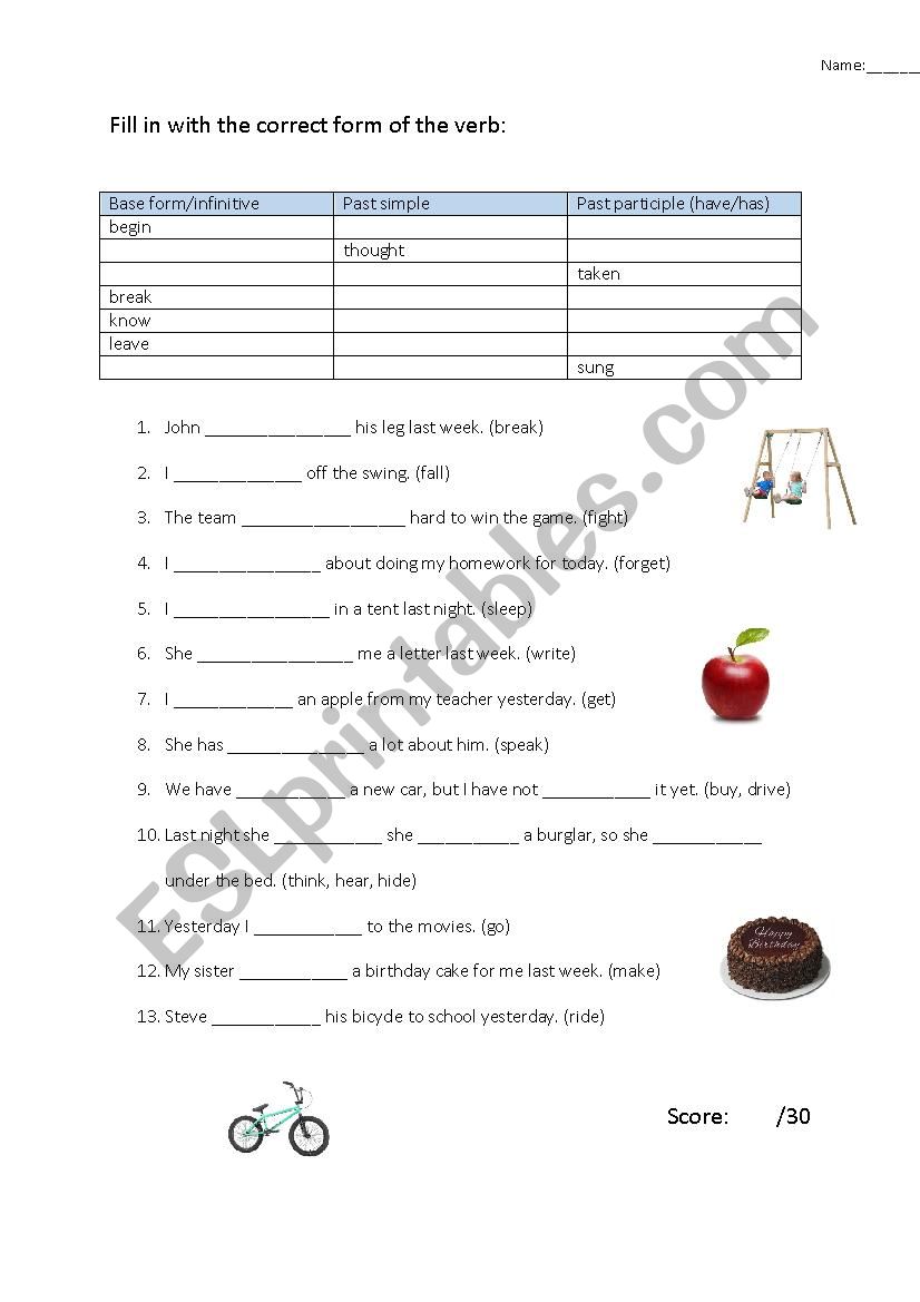 Irregular verbs worksheet