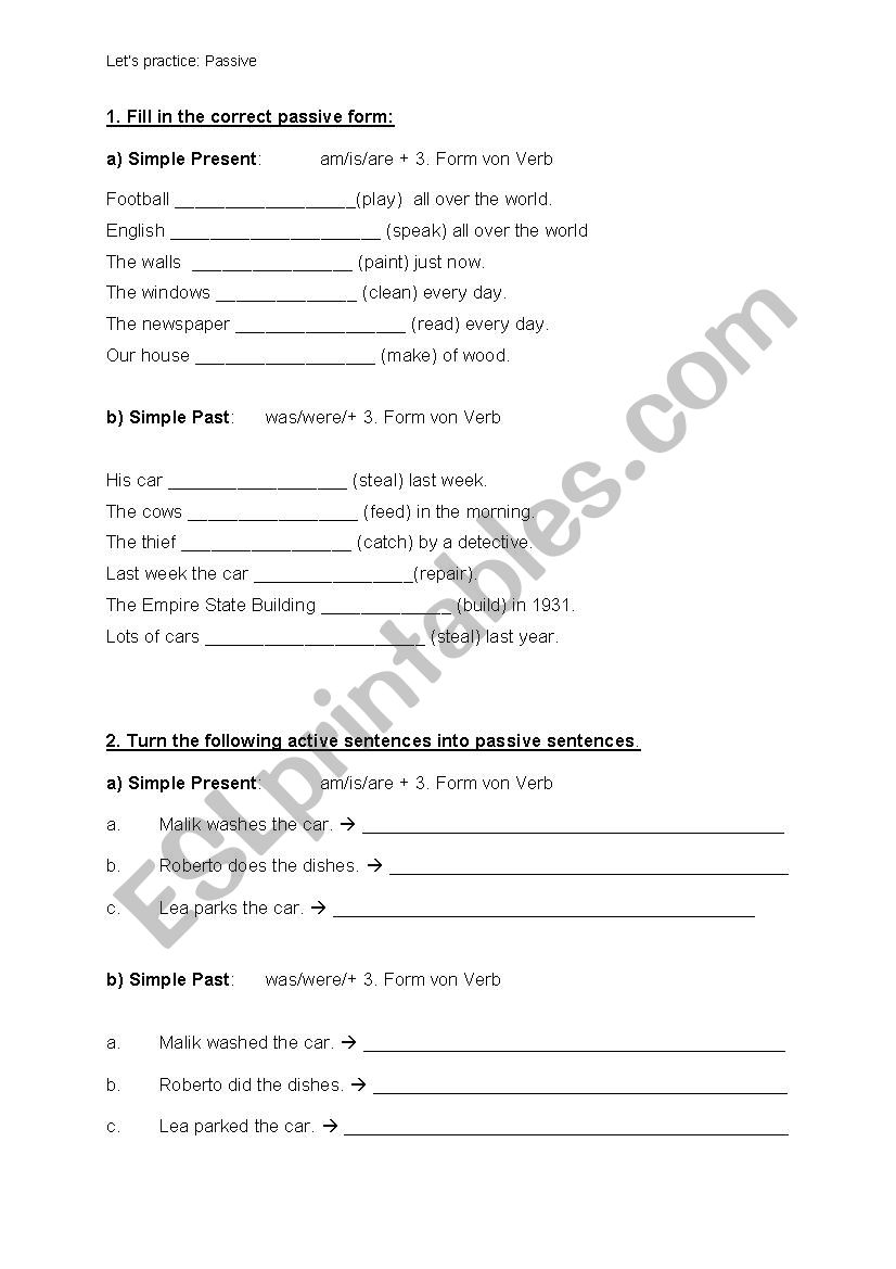 Mixed passive exercises (simple present and simple past) with short explanation 