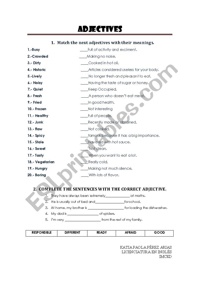 Adjectives worksheet