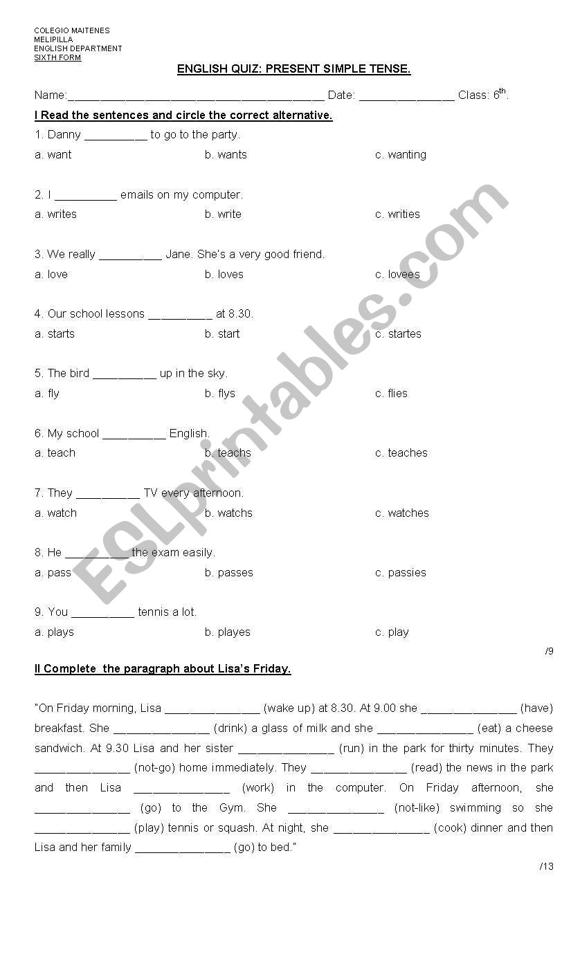 present simple quiz worksheet