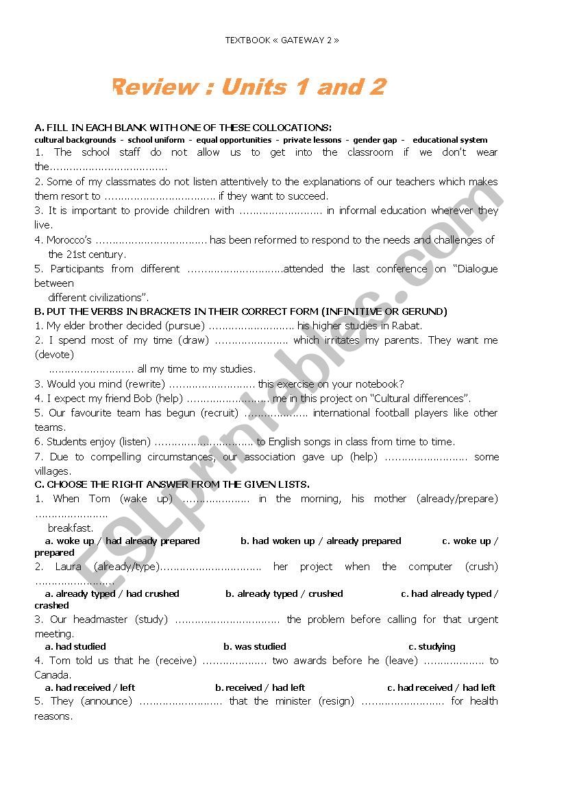 GATEWAY 2 ENGLISH worksheet