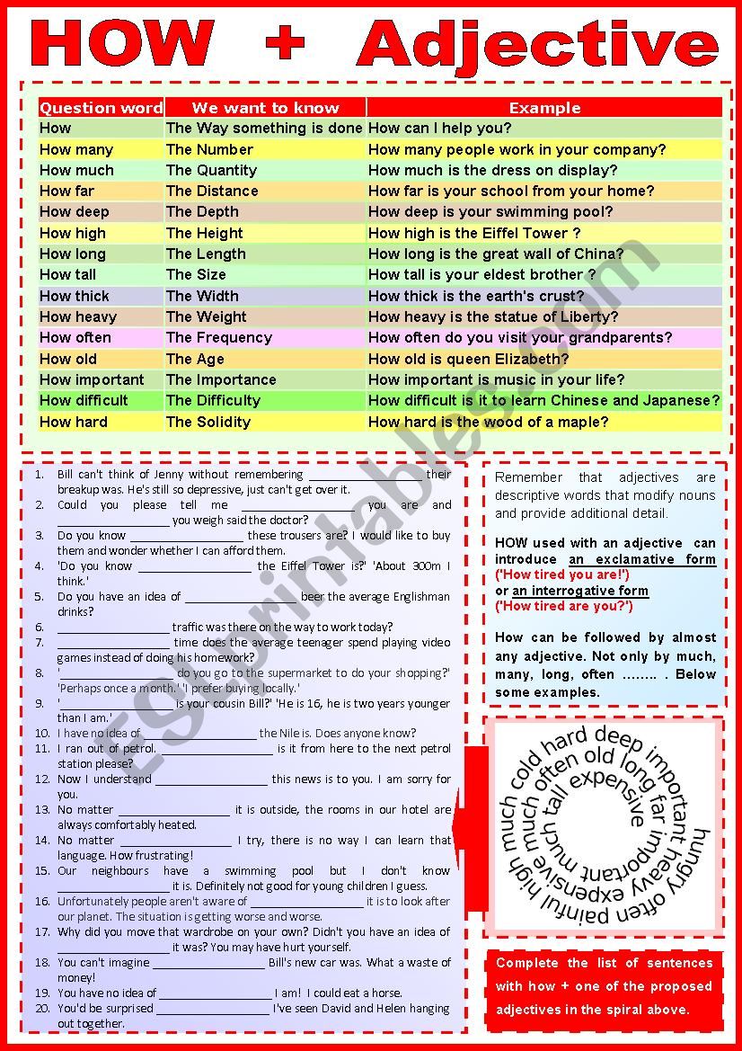 HOW + Adjective. + KEY worksheet