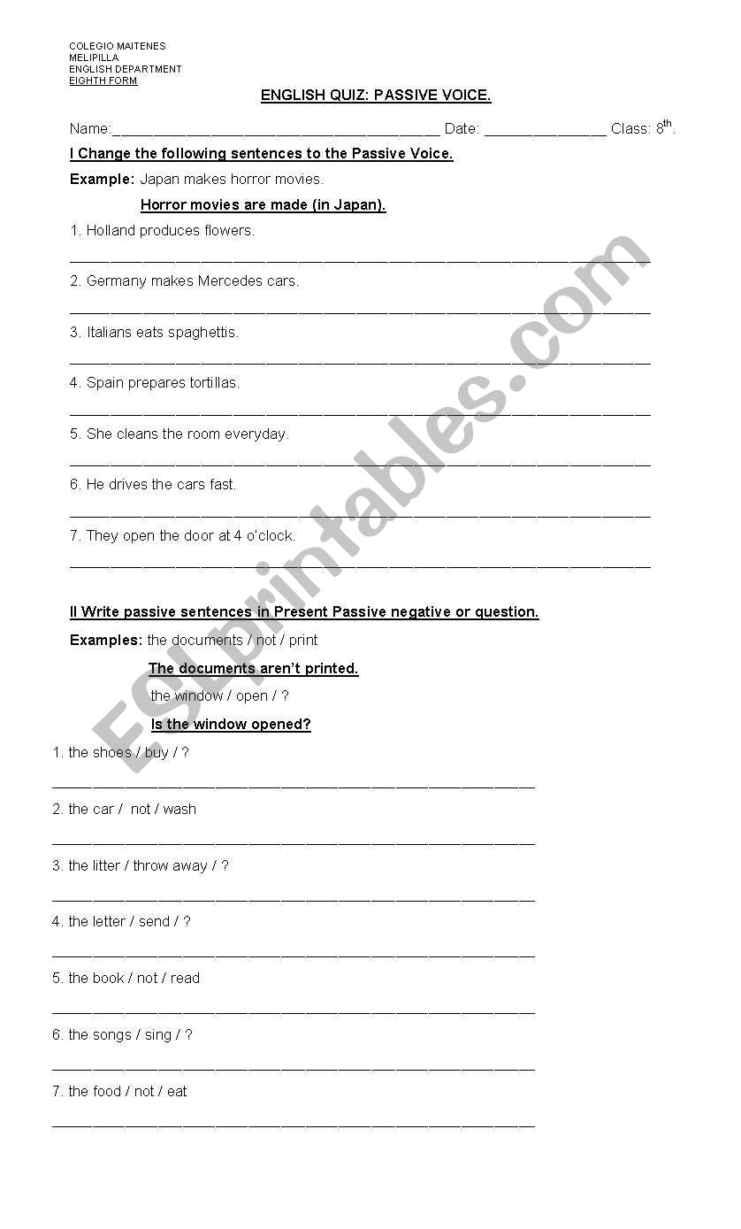 passive voice quiz worksheet