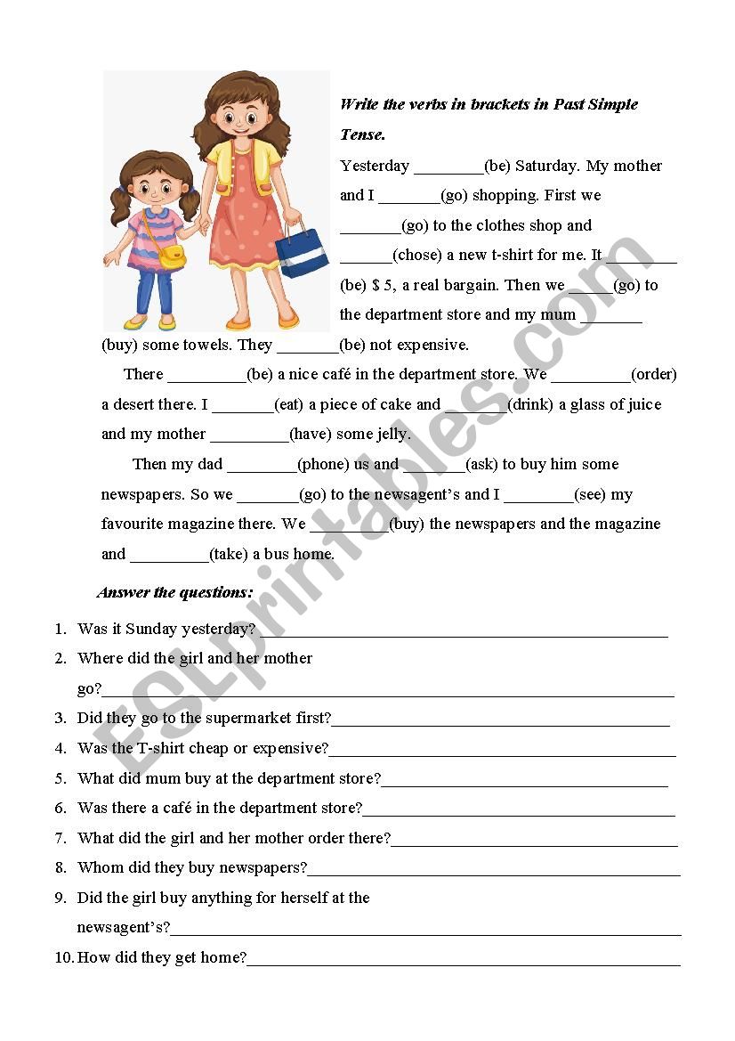 Shopping with mum worksheet