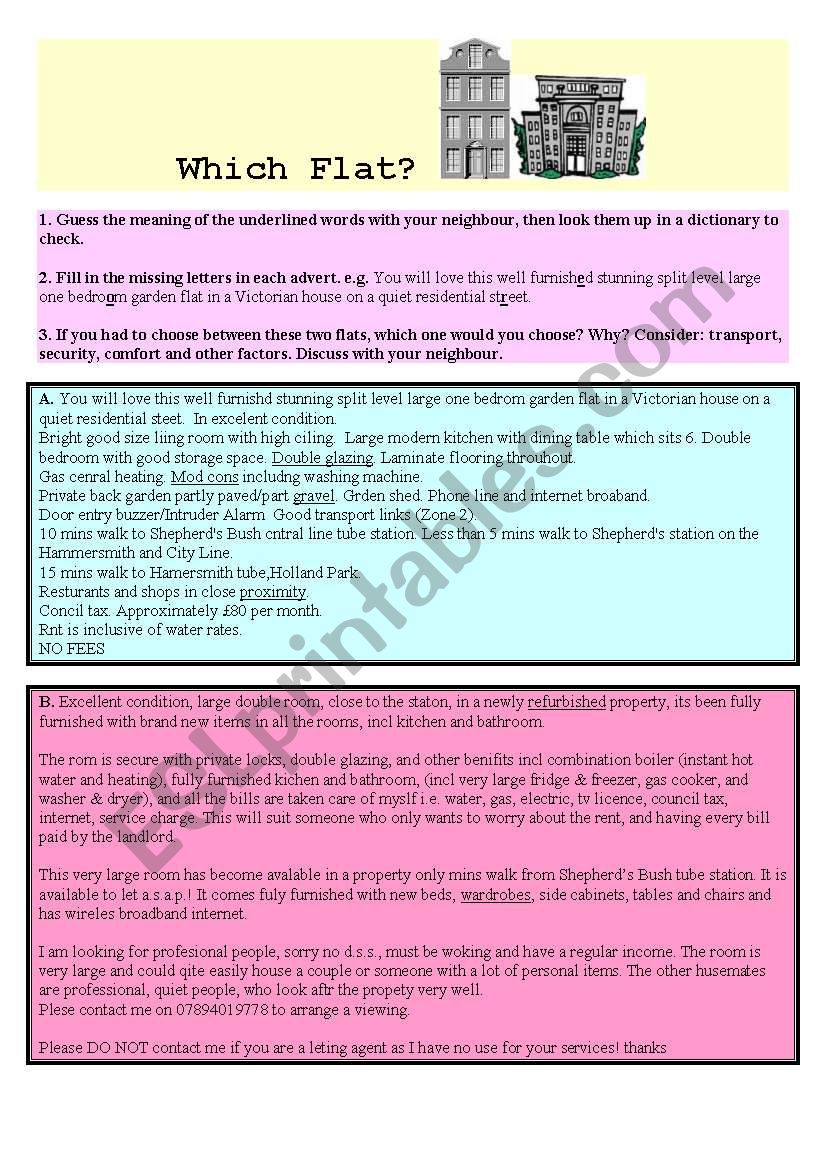 Looking for a flat? worksheet