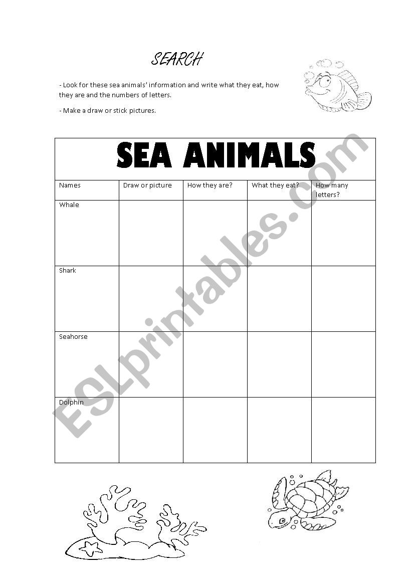 Sea Animals worksheet