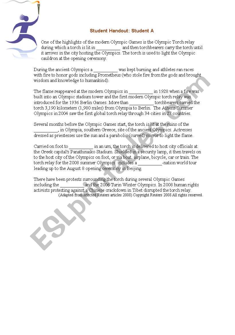 Olympics text. worksheet