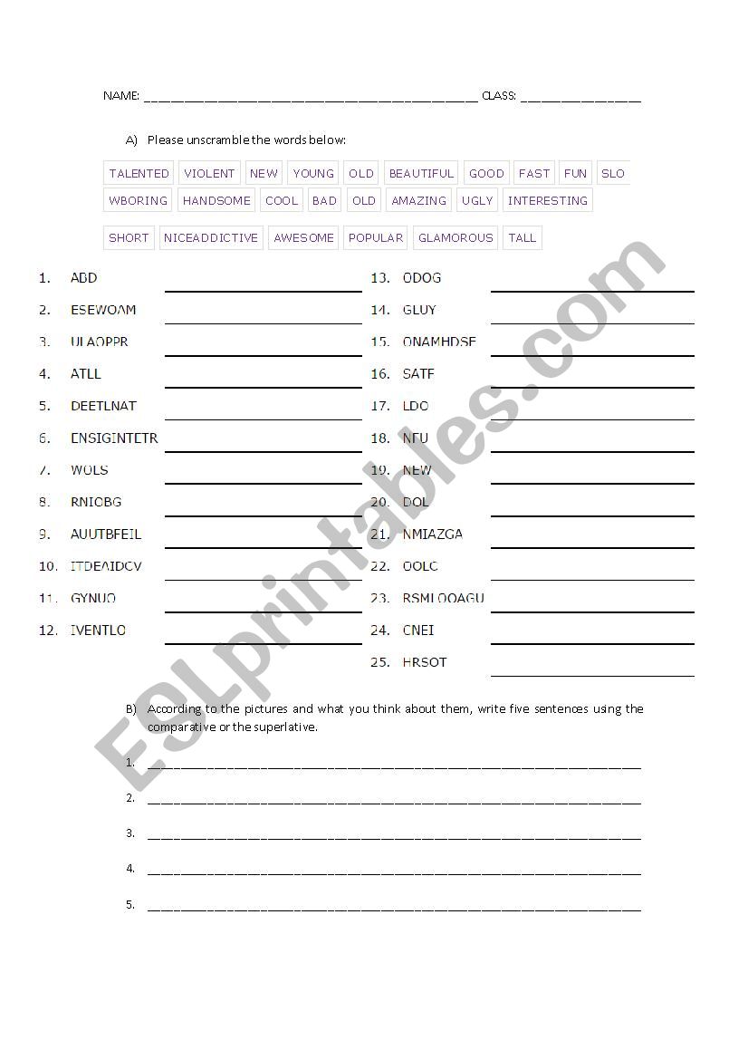 Comparatives exercise  worksheet