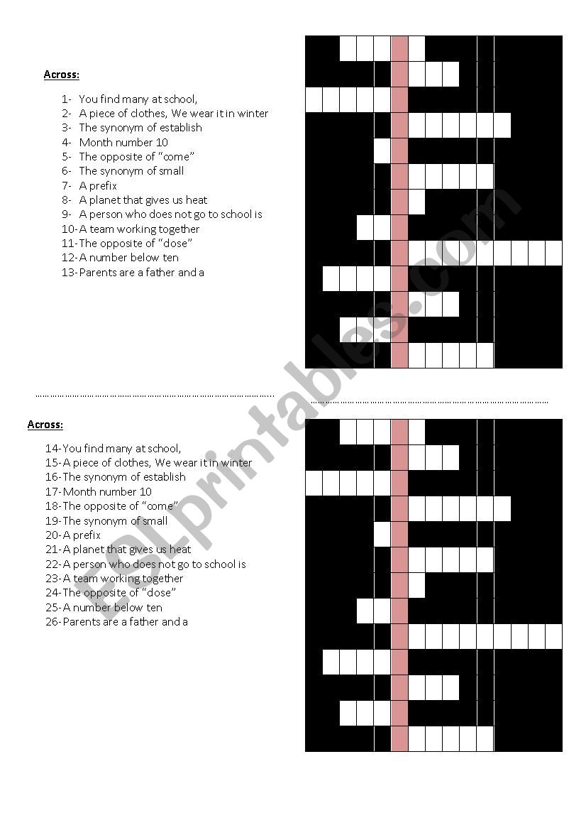 school uniforms crossword worksheet