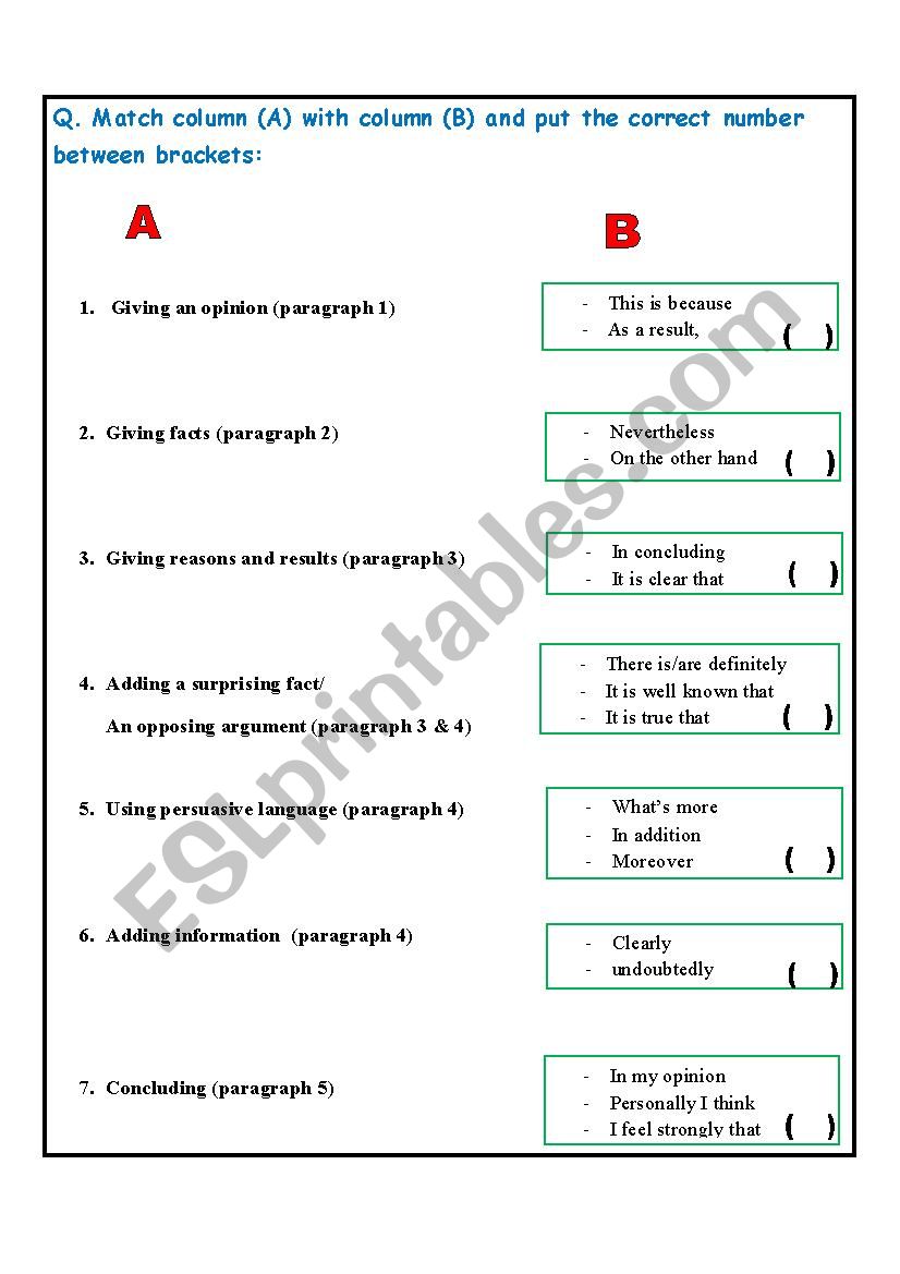 essay writing worksheet