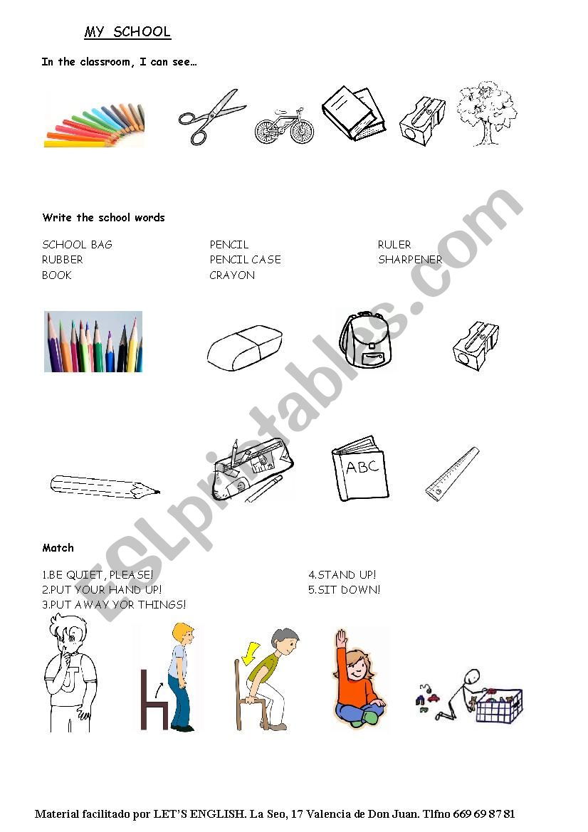 school vocabulary worksheet