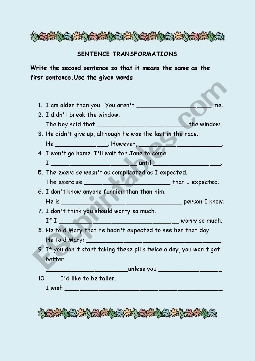 sentence transformations worksheet