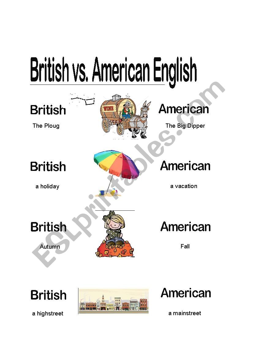 Brisish vs Ameican English  worksheet