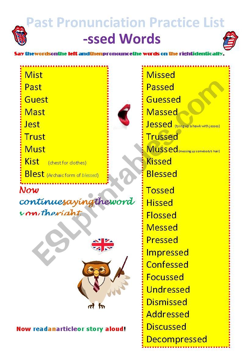 Regular Past Pronunciation Practice Sheet