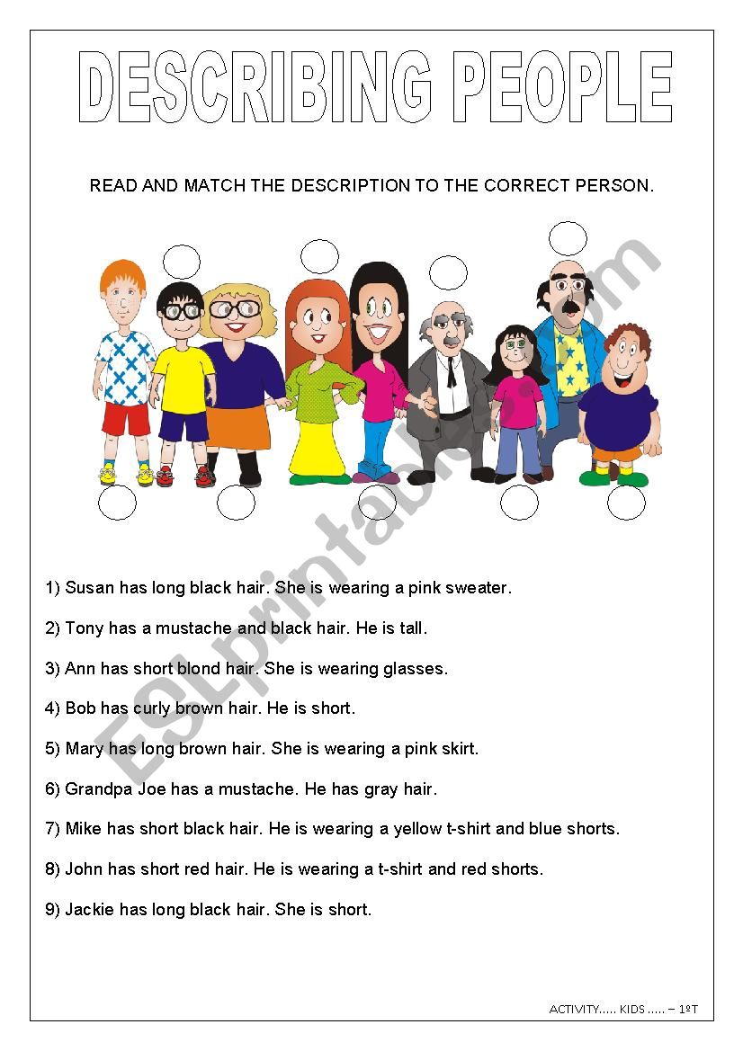 Describing people worksheet