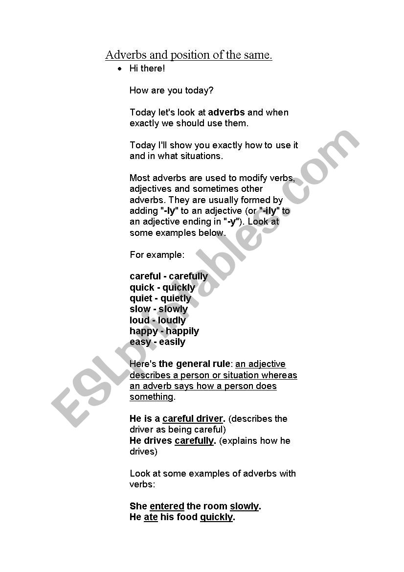 ADVERBS worksheet