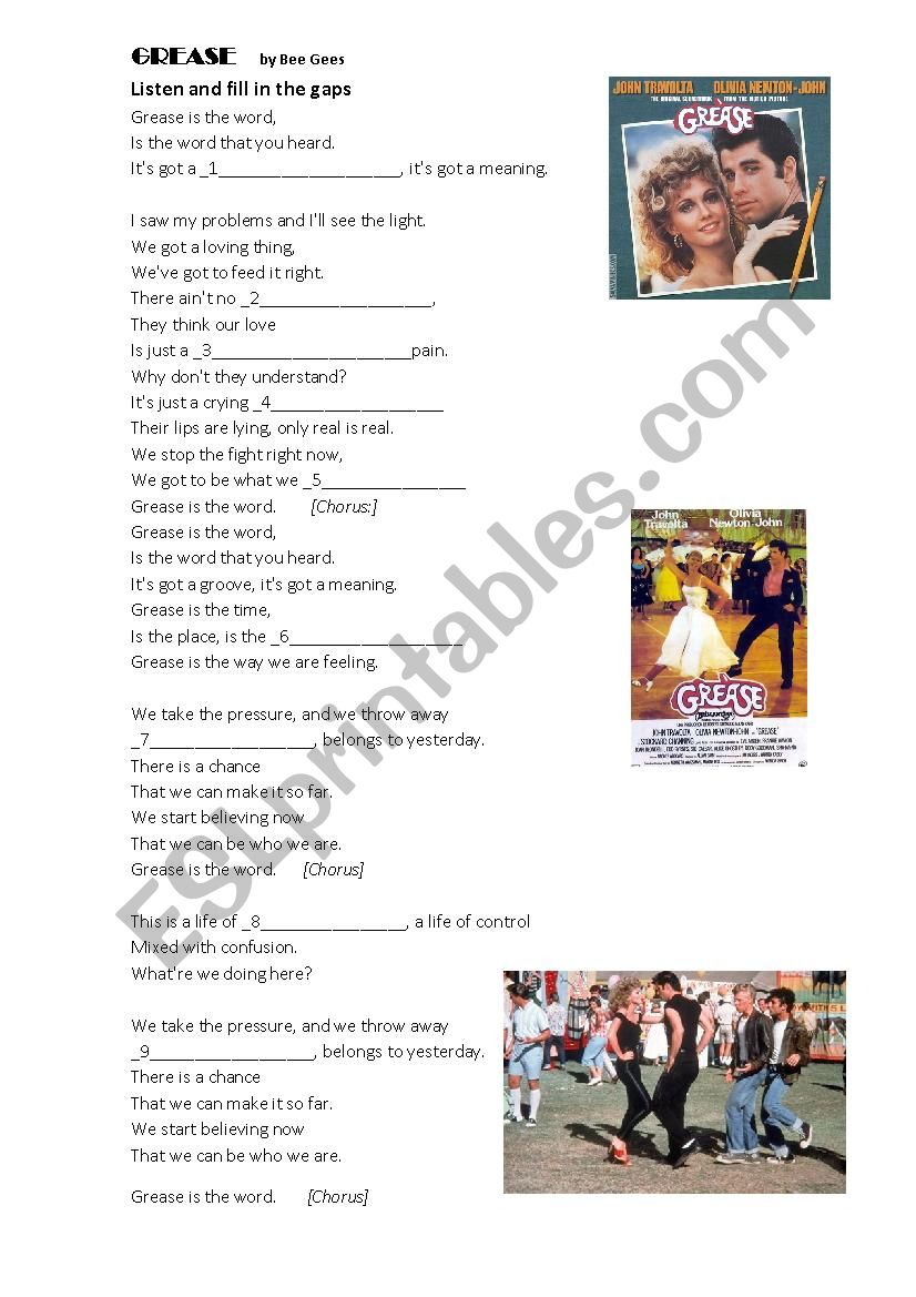 GREASE song worksheet