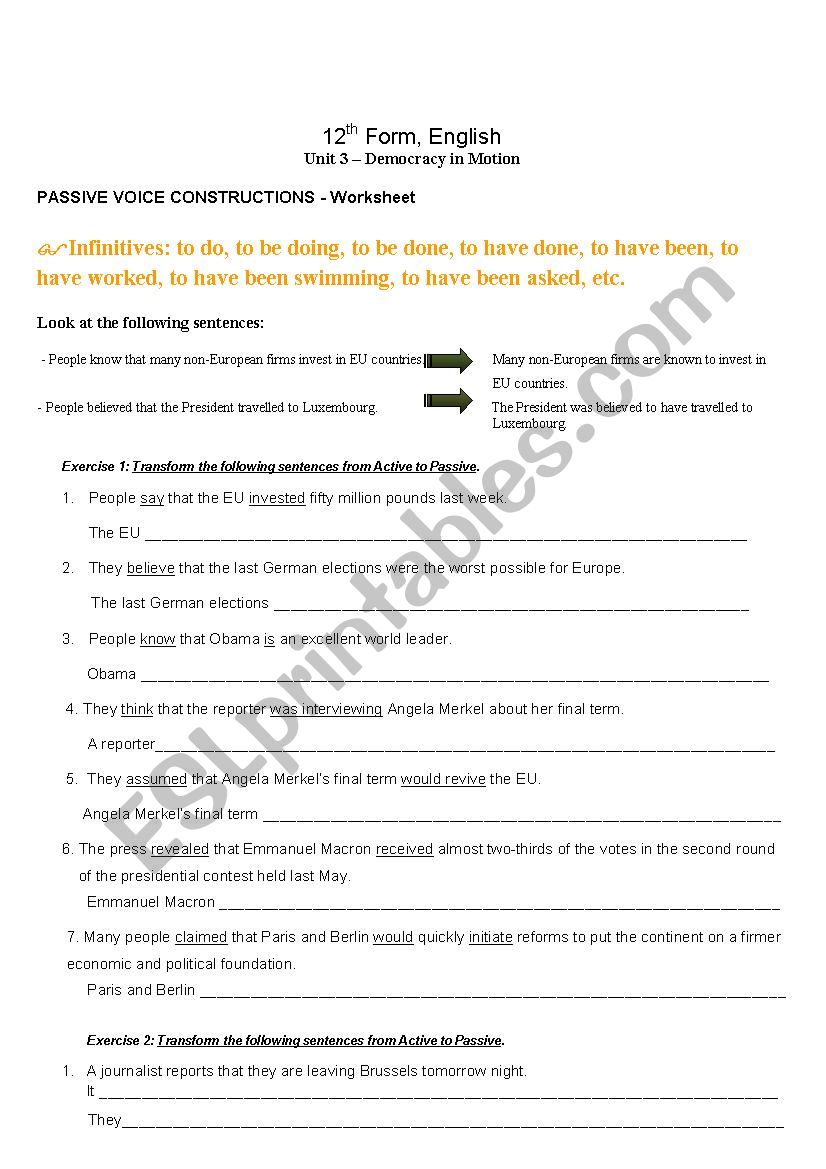 Impersonal passive worksheet