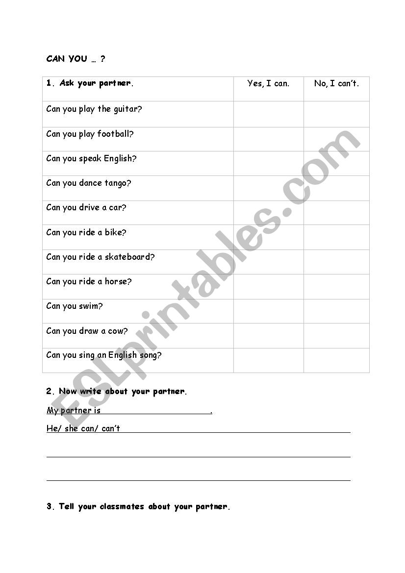 questions with can worksheet