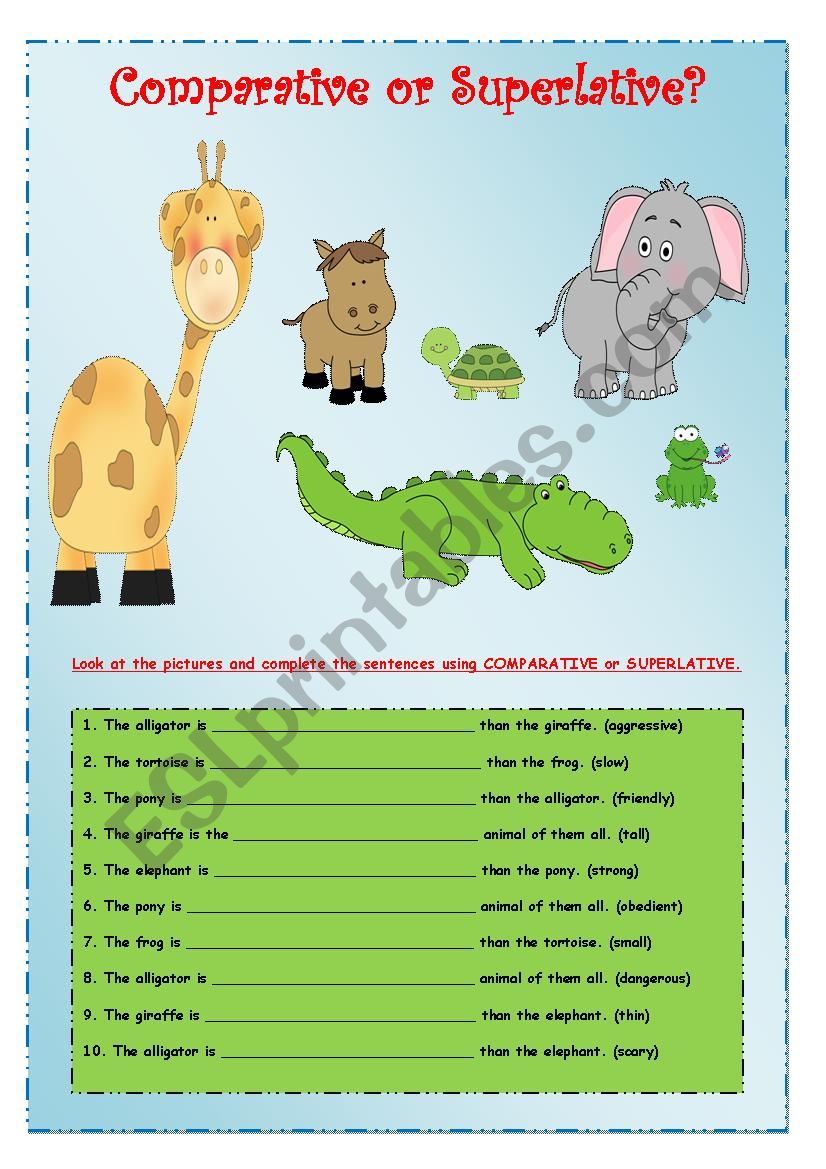 Comparative and superlative worksheet