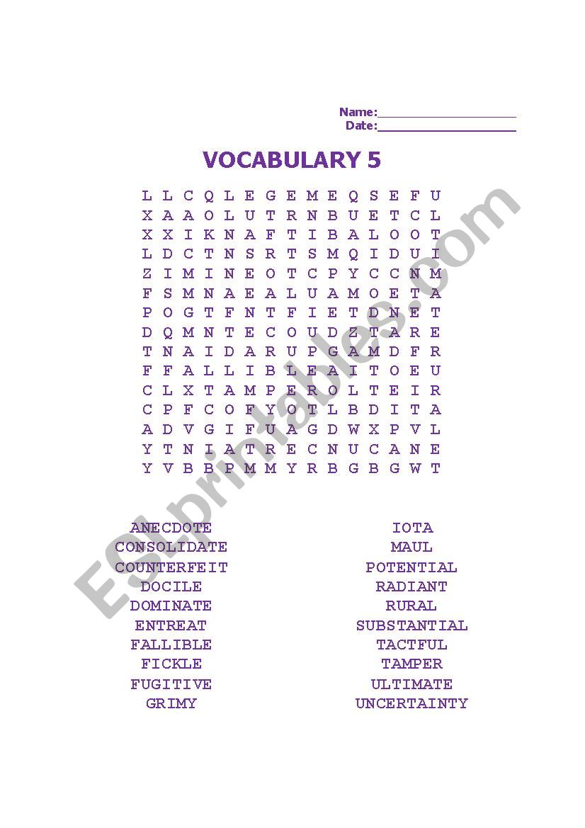 7Th Grade Vocabulary Worksheets Printable English Worksheets 7th Grade SBS Vocabulary Puzzle