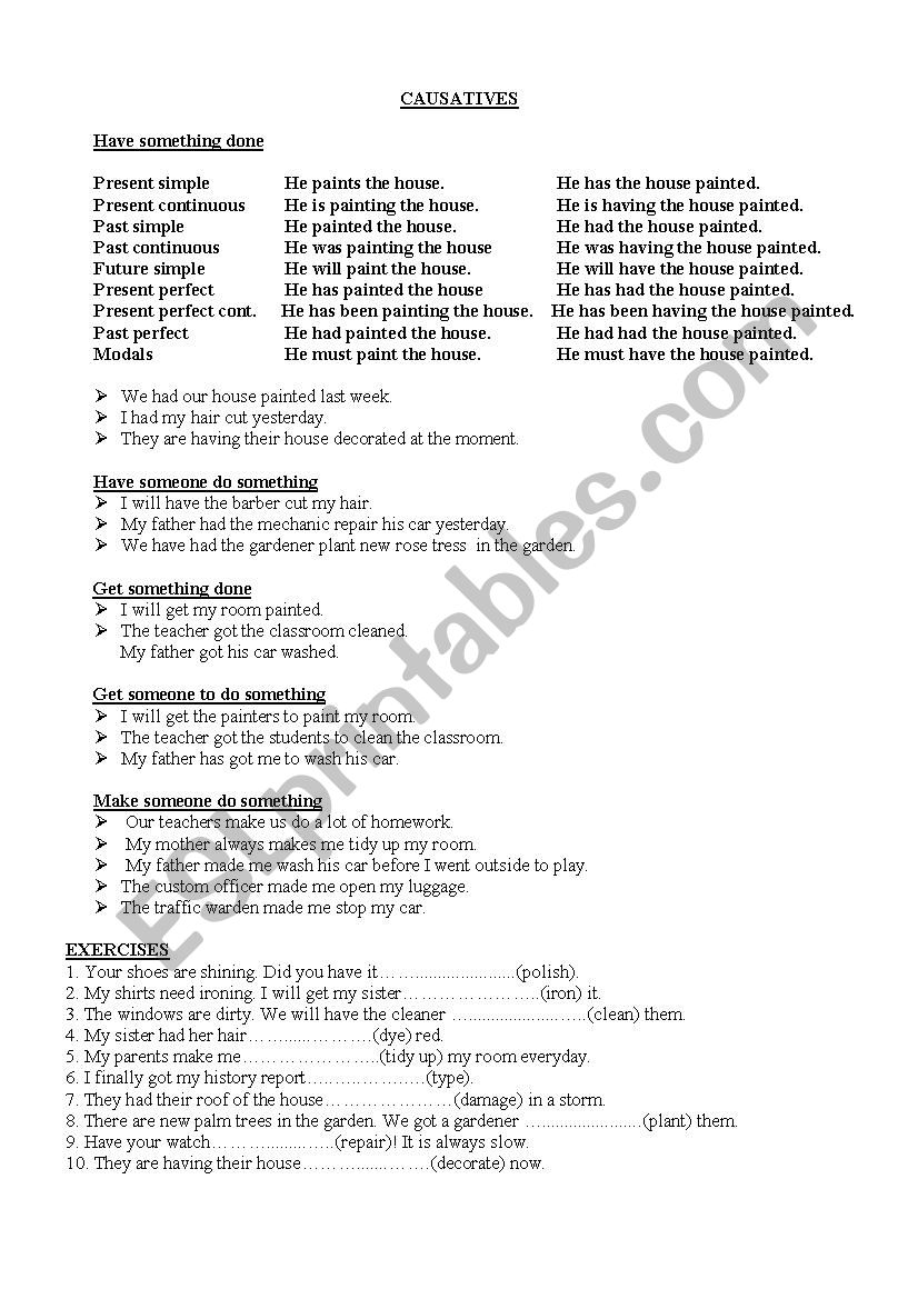 causatives worksheet