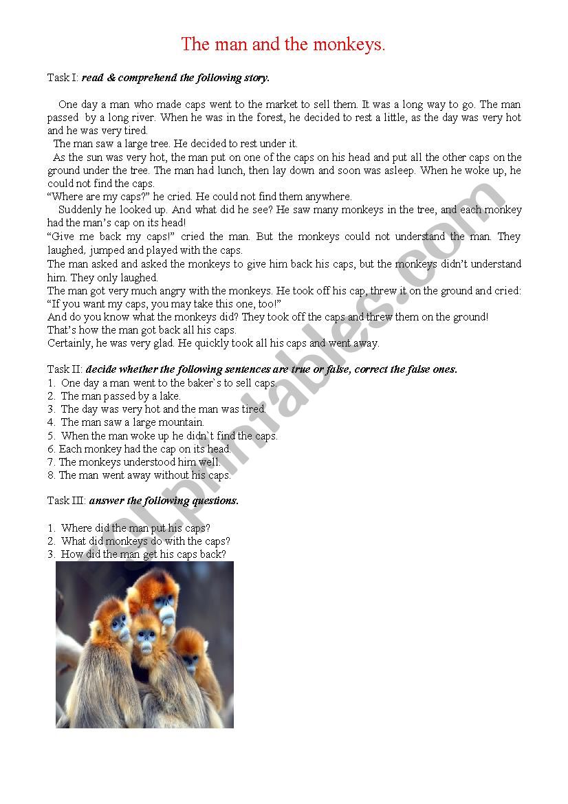 The man and the monkeys. worksheet