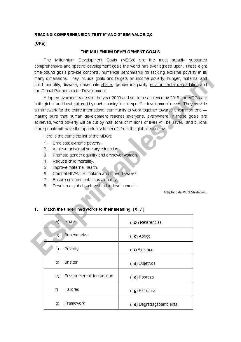 Reading Comprehension worksheet