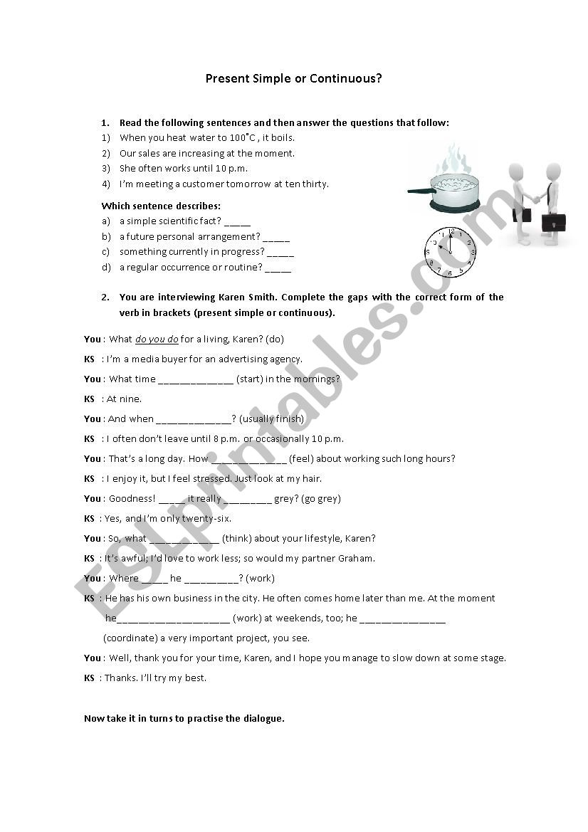 Present tenses worksheet