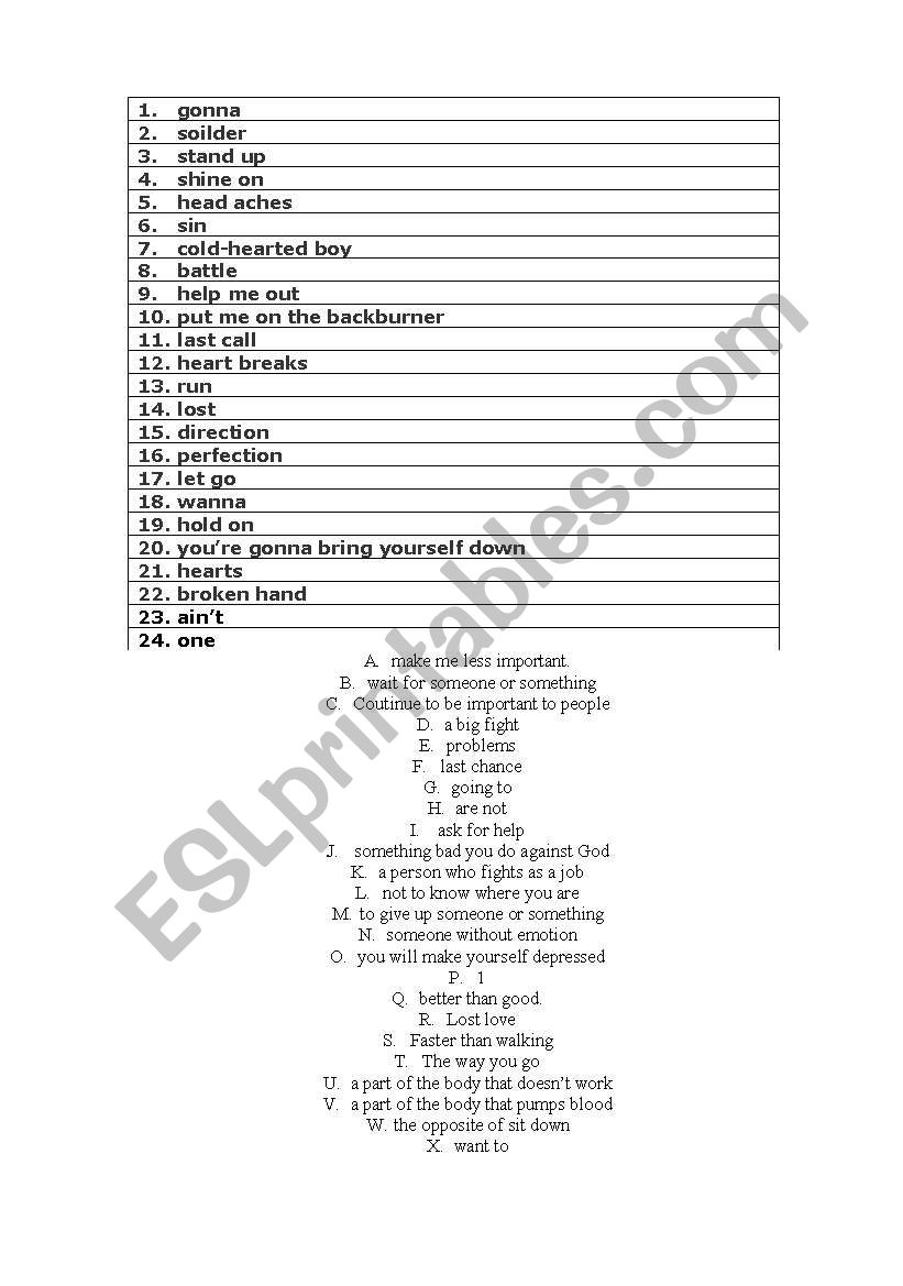 The Killers2, song worksheet