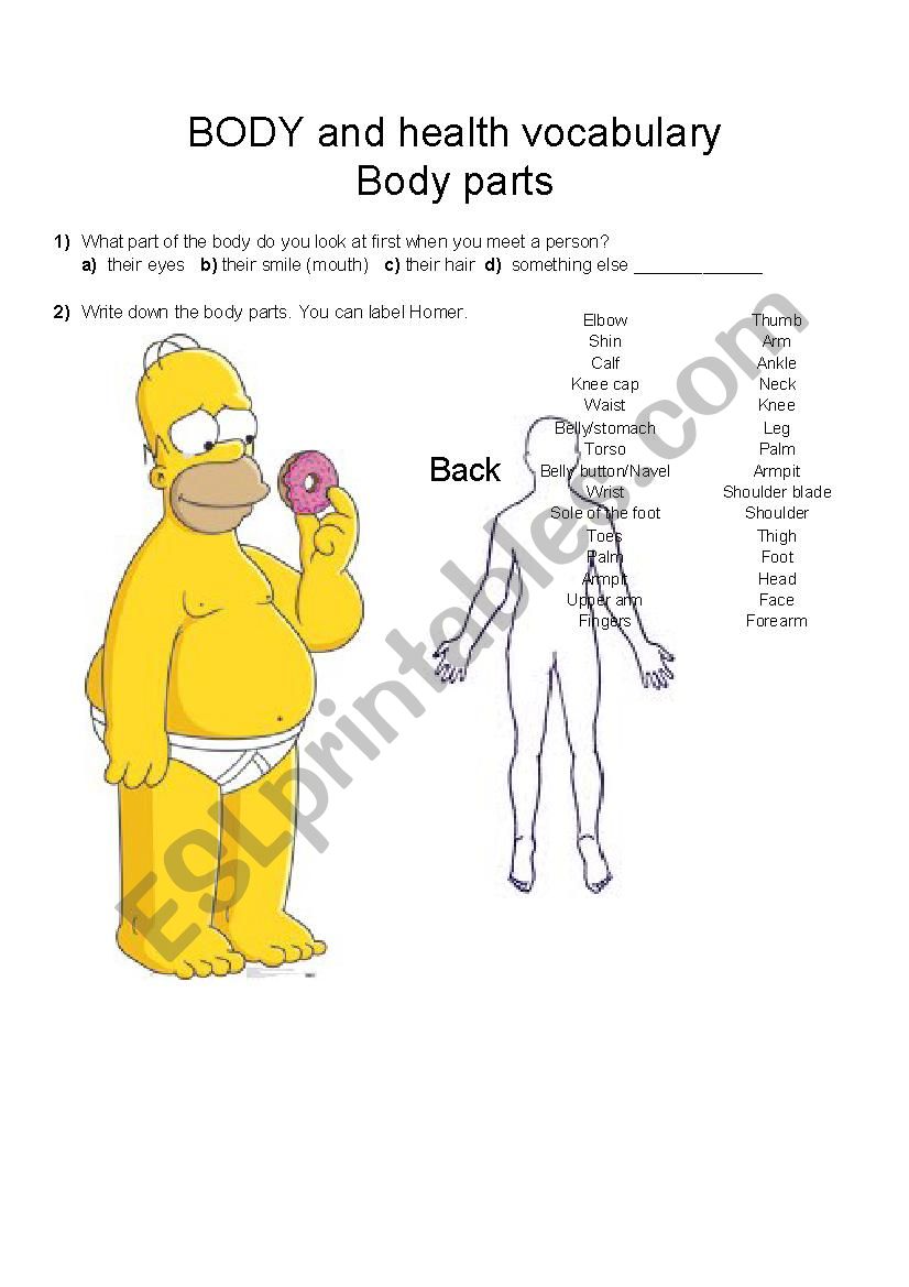 Body Parts worksheet