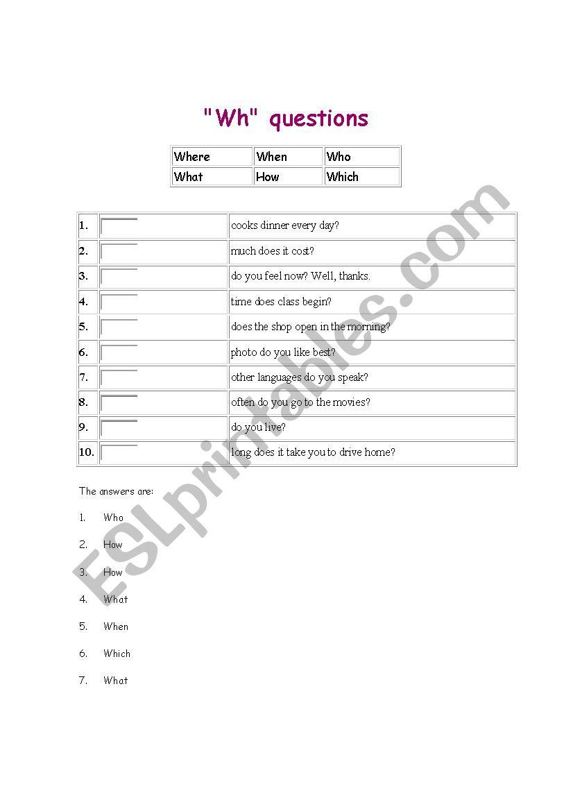 wh questions worksheet