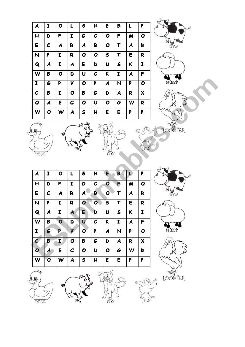 farm animals letter soup worksheet