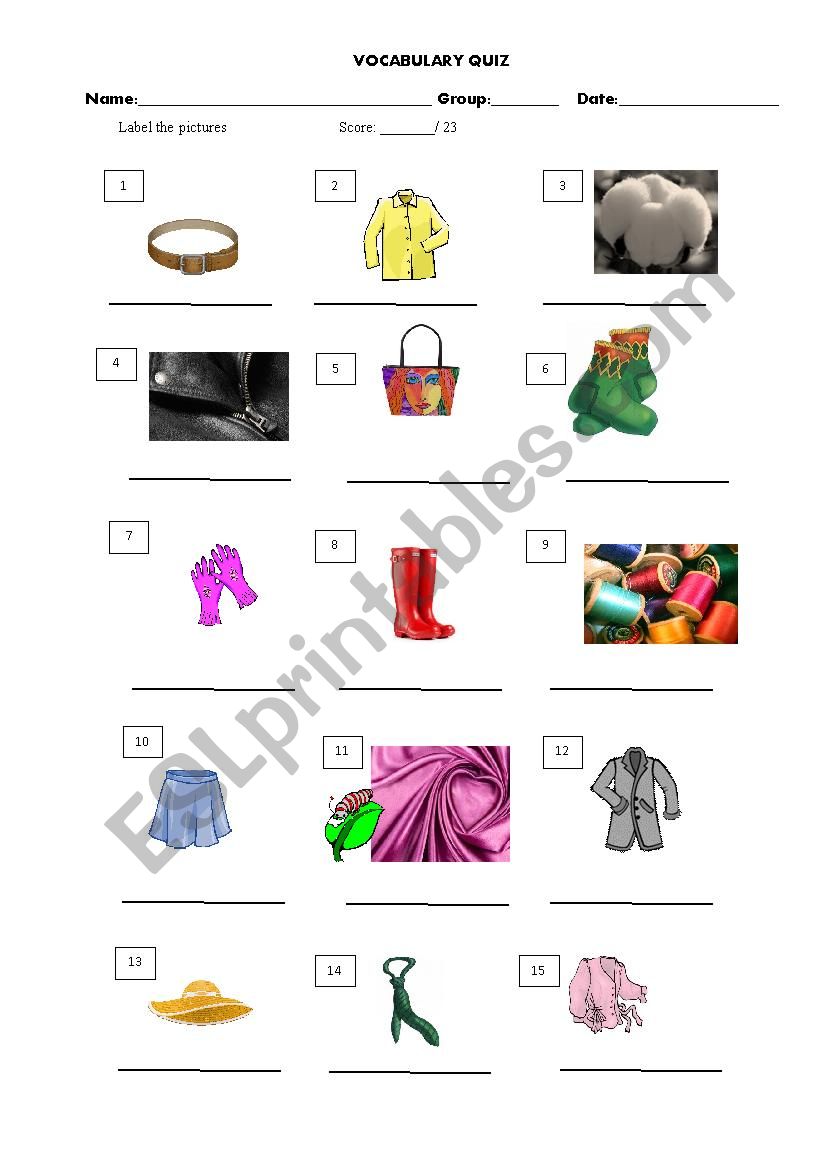 Clothes Quiz worksheet