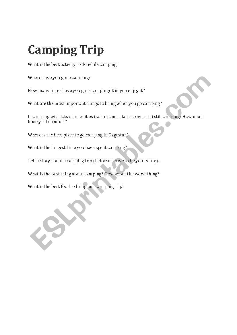 Camping Trip worksheet