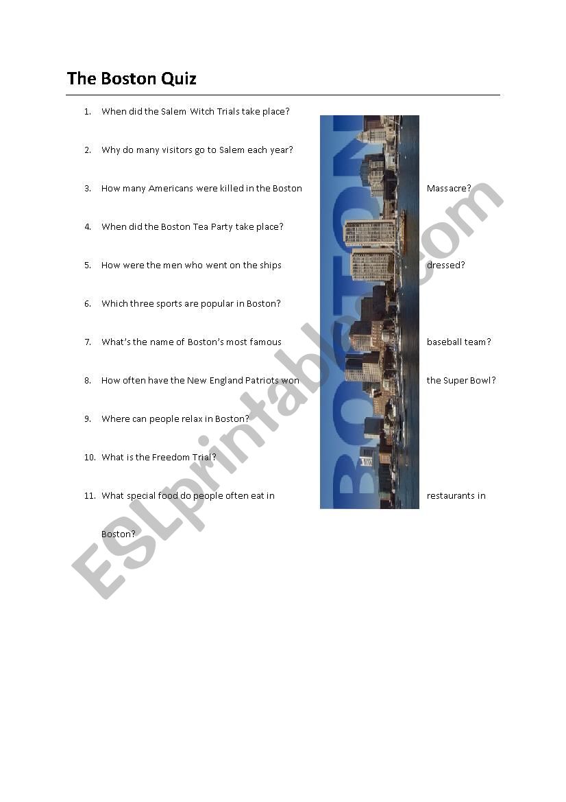 Boston Quiz worksheet