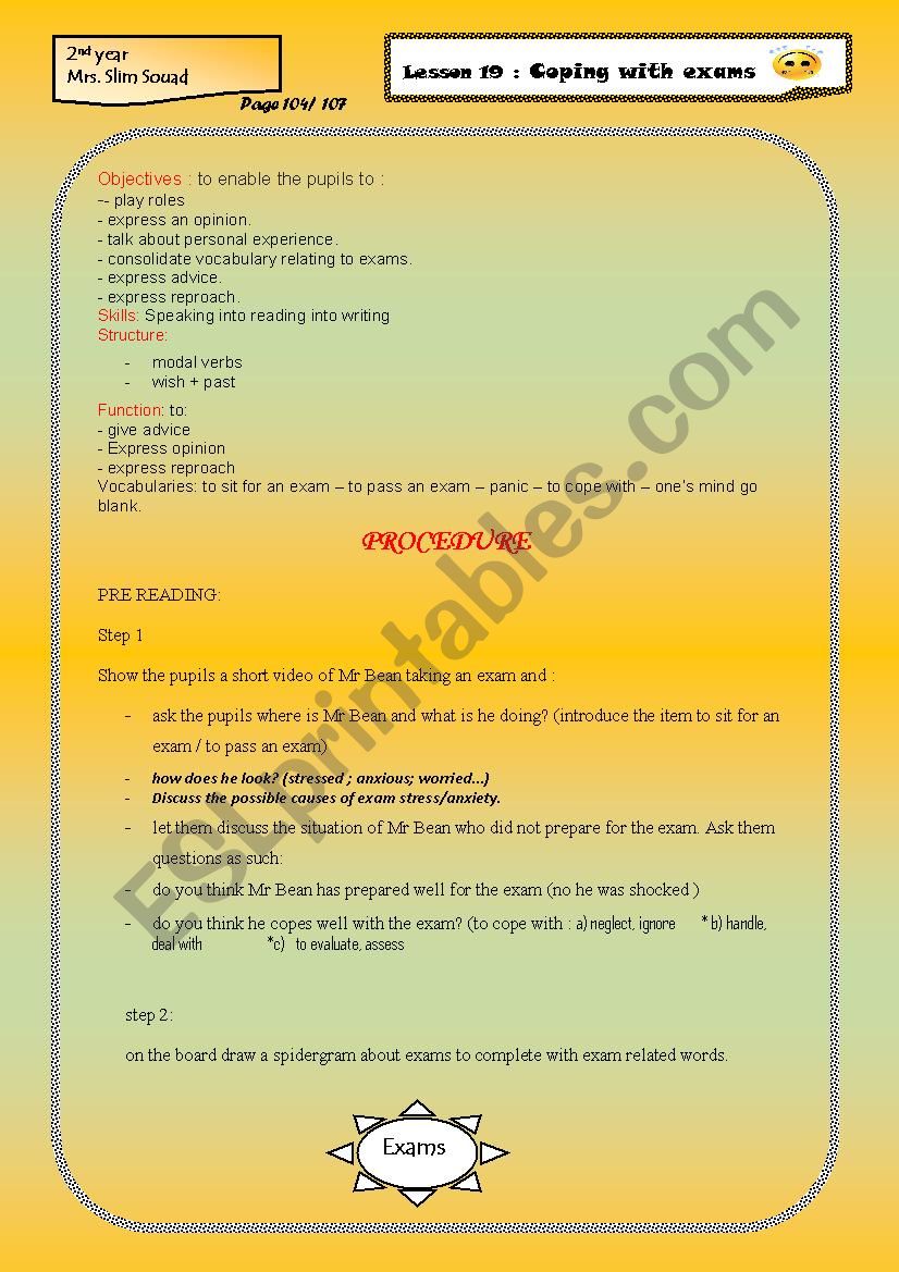 lesson plan coping with exams 2nd form