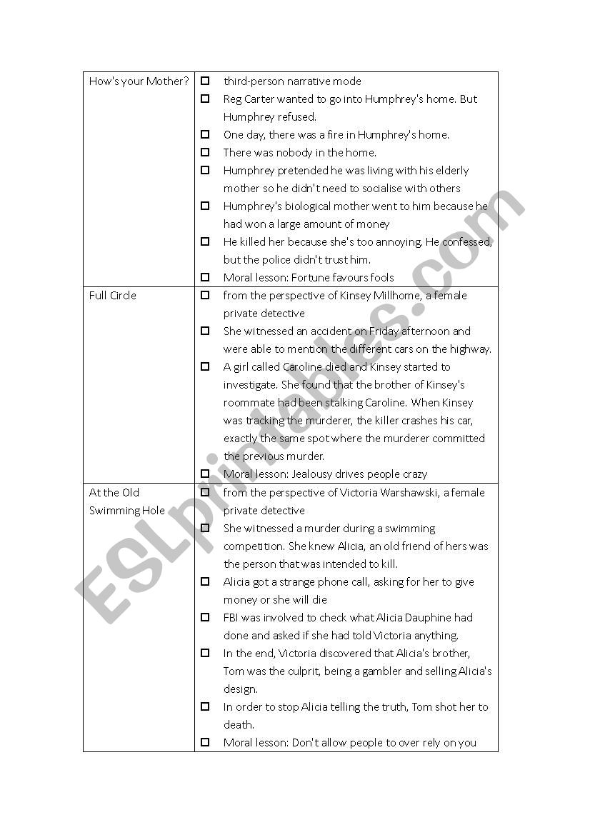 Crime Story Collection worksheet