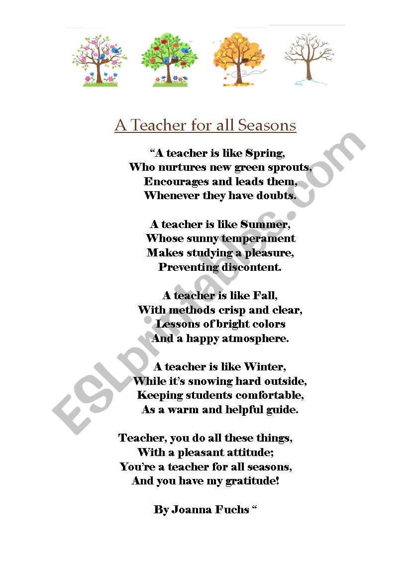 A TEACHER FOR ALL SEASONS worksheet