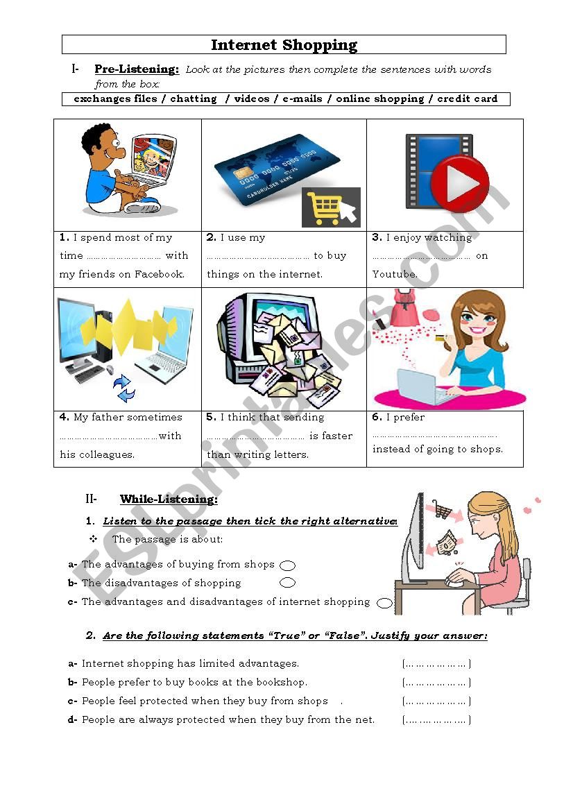 Internet Shopping worksheet