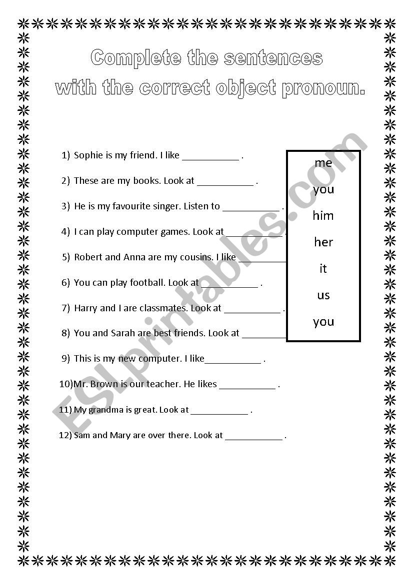 Short exercise on object pronouns