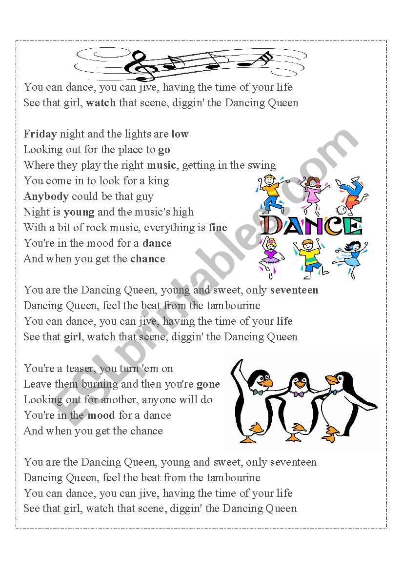 Dancing Queen - ABB (Activity) song…: English ESL worksheets pdf & doc