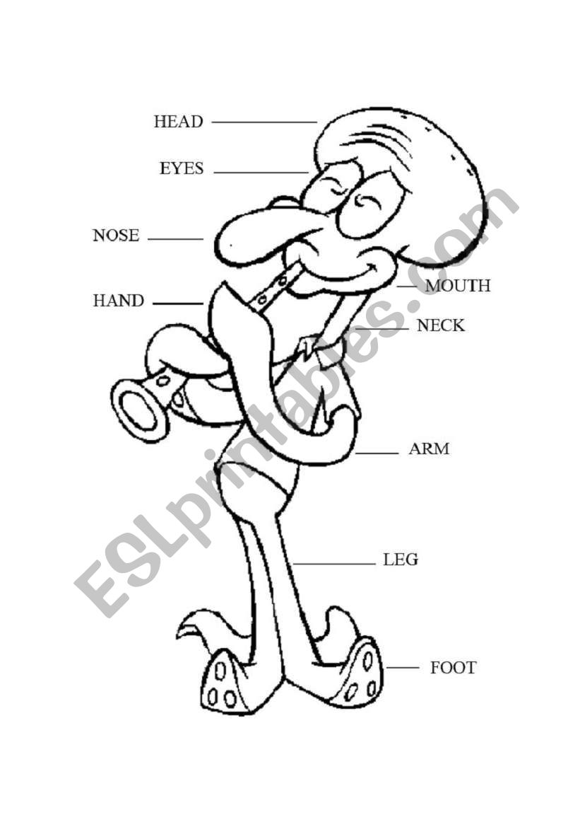 Parts of the Body - Squidward worksheet
