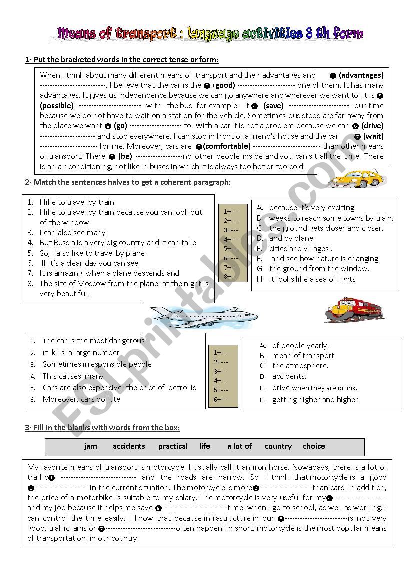 transport  worksheet