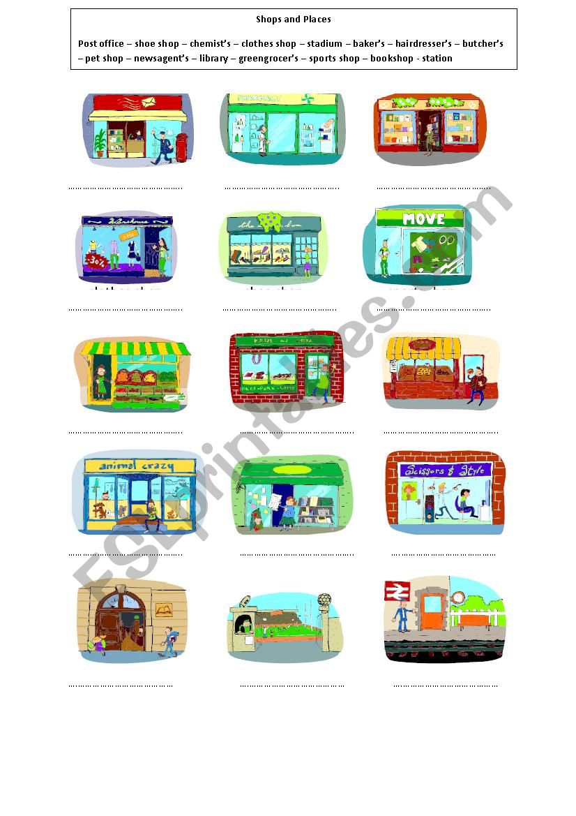 shops and places worksheet