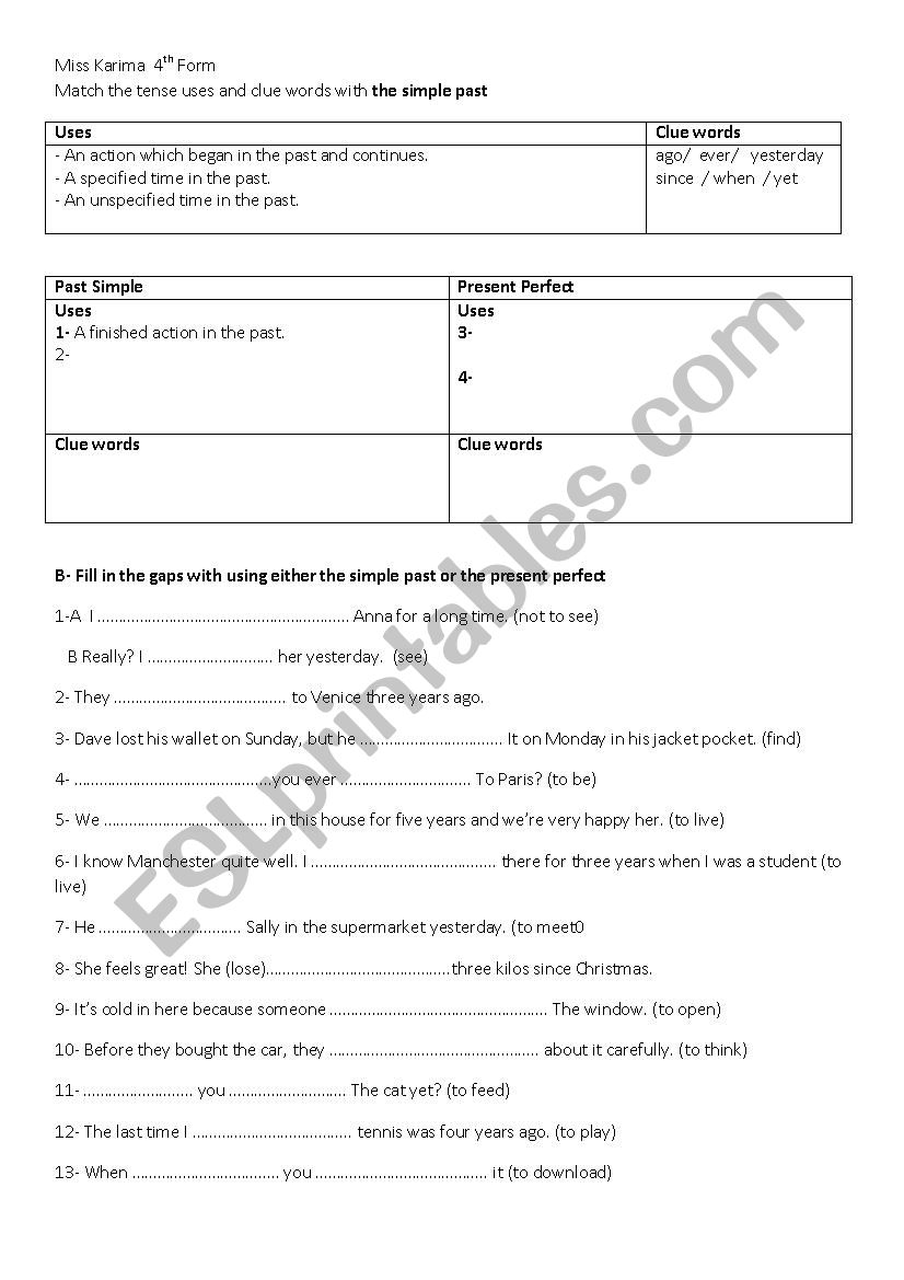 exercises worksheet