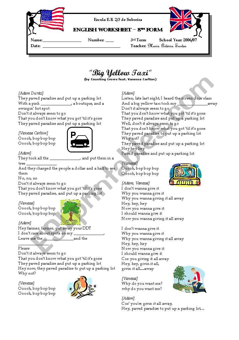 Big Yellow Taxi worksheet